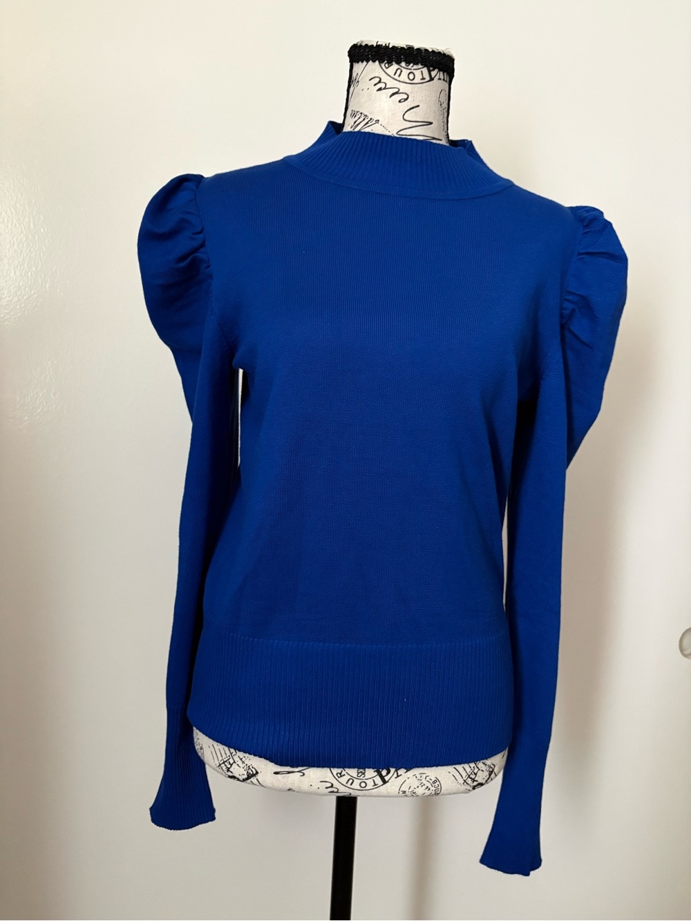 Puff Shoulder Crewneck Sweater in Royal Blue